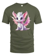 Cute Baby Dragon T-Shirt Adorable Fantasy Art Tee - military green t-shirt on white background