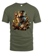 Steampunk Gentleman T-Shirt Vintage Clockwork Art Tee - military green t-shirt on white background