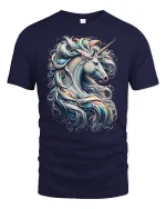 Majestic Unicorn T-Shirt Beautiful Fantasy Art Tee - navy t-shirt on white background