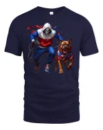 Skull Runner T-Shirt with American Pitbull Art Tee - navy t-shirt on white background