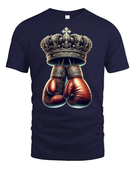 King of the Ring T-Shirt Boxing Gloves Crown Tee - navy t-shirt on white background