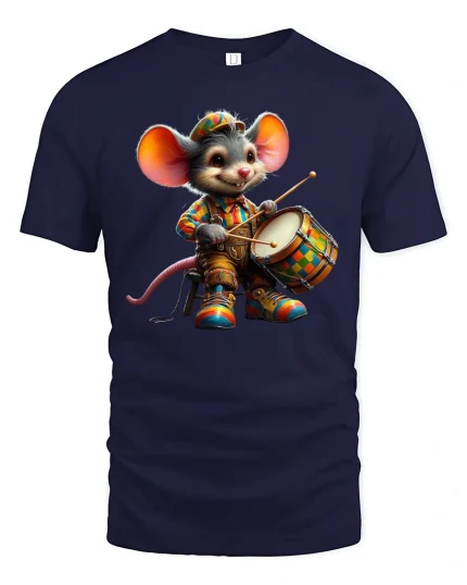 Cute Drummer Mouse T-Shirt Funny Music Lover Tee - navy t-shirt on white background