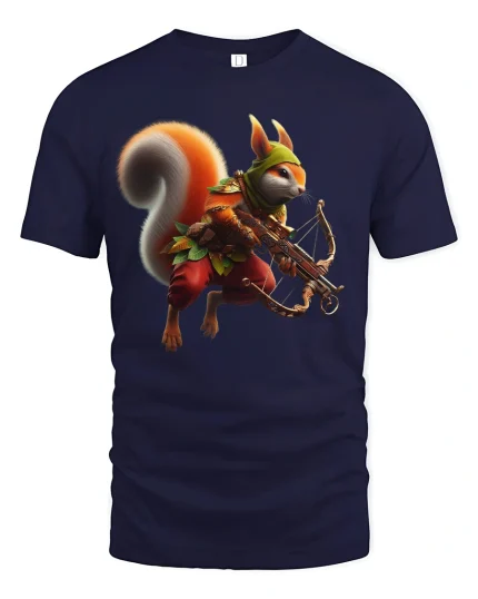 Archer Squirrel T-Shirt Forest Warrior Fantasy Tee - navy t-shirt on white background
