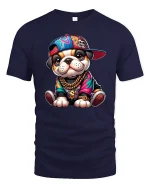 Hip Hop Bulldog T-Shirt Cool Street Style Dog Tee - navy t-shirt on white background