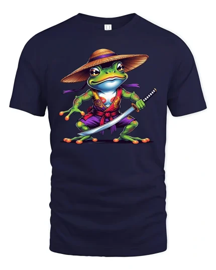 Samurai Frog T-Shirt Funny Ninja Warrior Frog Tee - navy t-shirt on white background