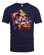 Cool Bulldog T-Shirt Funny Dog Smoking Cigar Tee - navy t-shirt on white background