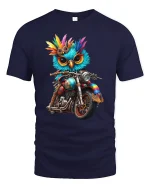 Biker Owl T-Shirt Cool Motorcycle Bird Graphic Tee - navy t-shirt on white background