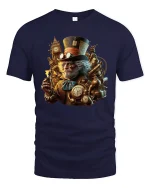 Steampunk Gentleman T-Shirt Vintage Clockwork Art Tee - navy t-shirt on white background