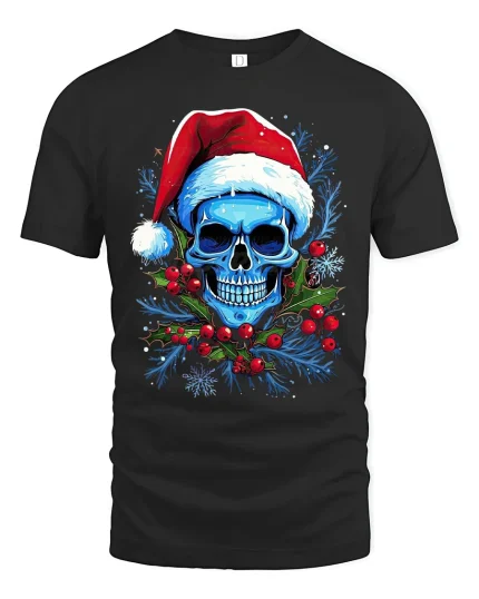 Santa Skull Christmas Tee - Cool Dark Holiday Graphic Tshirt - black t-shirt on white background