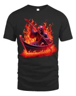 Flaming Reaper Boat Ride Graphic Tee for Bold Street Style - black t-shirt on white background