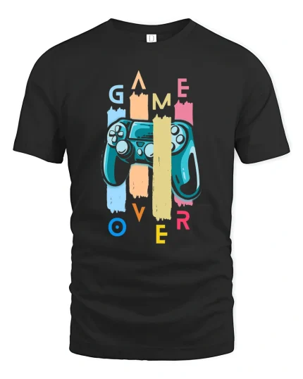Retro Game Over Controller Tee for Gamers and Console Lovers - black t-shirt on white background