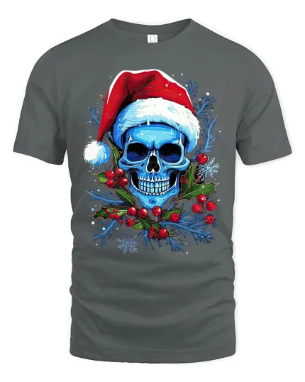 Santa Skull Christmas Tee - Cool Dark Holiday Graphic Tshirt - gray t-shirt on white background