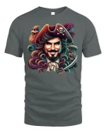 Legendary Pirate Captain Skull Art Graphic T-Shirt Tee - gray t-shirt on white background