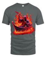 Flaming Reaper Boat Ride Graphic Tee for Bold Street Style - gray t-shirt on white background