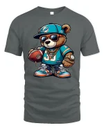 Cool Football Bear Swag Tee with Chains and Street Style Art - gray t-shirt on white background