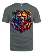 Colorful Bear Headphones Tee for Music Lovers Graphic Tshirt - gray t-shirt on white background