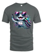 Cool Rainbow Turtle Sunglasses Tee for Fun Beach Summer Vibes - gray t-shirt on white background
