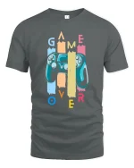 Retro Game Over Controller Tee for Gamers and Console Lovers - gray t-shirt on white background