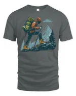 Rainy Mountain Hiker Tee - Adventure Outdoors Trekking Tshirt - gray t-shirt on white background