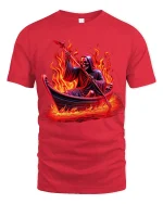 Flaming Reaper Boat Ride Graphic Tee for Bold Street Style - red t-shirt on white background