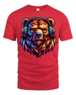 Colorful Bear Headphones Tee for Music Lovers Graphic Tshirt - red t-shirt on white background