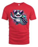 Cool Rainbow Turtle Sunglasses Tee for Fun Beach Summer Vibes - red t-shirt on white background
