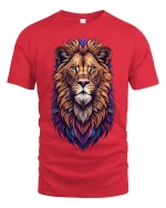 Majestic Color Lion Art Tee for Animal Lovers Stylish T-Shirt - red t-shirt on white background