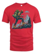 Rainy Mountain Hiker Tee - Adventure Outdoors Trekking Tshirt - red t-shirt on white background