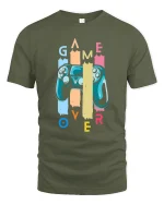 Retro Game Over Controller Tee for Gamers and Console Lovers - military green t-shirt on white background