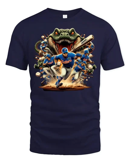 Gator Charge Baseball Action Tee for Ultimate Fans - navy t-shirt on white background