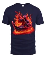 Flaming Reaper Boat Ride Graphic Tee for Bold Street Style - navy t-shirt on white background