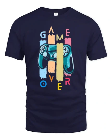 Retro Game Over Controller Tee for Gamers and Console Lovers - navy t-shirt on white background