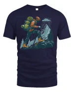 Rainy Mountain Hiker Tee - Adventure Outdoors Trekking Tshirt - navy t-shirt on white background