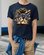 Gator Charge Baseball Action Tee for Ultimate Fans - model wearing navy tee with hands in pockets