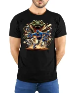 Gator Charge Baseball Action Tee for Ultimate Fans - model wearing black tee with hands behind back