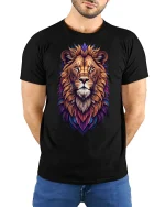 Majestic Color Lion Art Tee for Animal Lovers Stylish T-Shirt - model wearing black tee with hands behind back