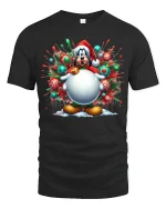 Funny Christmas Cartoon Dog Big Ornament Holiday Graphic Tee - black t-shirt on white background