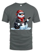Rockin’ Snowman Guitar Player Cool Winter Christmas Graphic Tee - gray t-shirt on white background