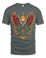 Fiery Eagle Phoenix Style Tribal Flame Art Graphic Tee - gray t-shirt on white background