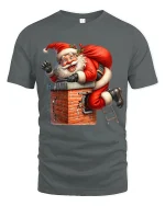 Funny Santa Stuck in Chimney Christmas Humor Graphic Tee - gray t-shirt on white background