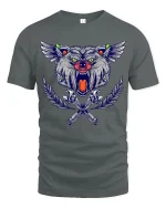 Fierce Winged Wolf Wrench Cross Tribal Mechanic Art Tee - gray t-shirt on white background