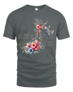 Floral Music Note Art Tee for Music Lovers Elegant Tshirt - gray t-shirt on white background
