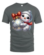 Cute Snowman Hugging Ornament Christmas Holiday Graphic Tee - gray t-shirt on white background