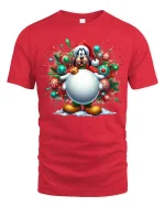 Funny Christmas Cartoon Dog Big Ornament Holiday Graphic Tee - red t-shirt on white background
