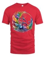 Floral Music Note Colorful Nature Art Tee for Music Lovers - red t-shirt on white background