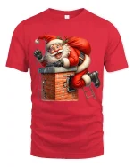 Funny Santa Stuck in Chimney Christmas Humor Graphic Tee - red t-shirt on white background