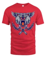 Fierce Winged Wolf Wrench Cross Tribal Mechanic Art Tee - red t-shirt on white background