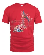 Floral Music Note Art Tee for Music Lovers Elegant Tshirt - red t-shirt on white background