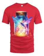 Glowing Dragonfly in Jar Fantasy Nature Art Graphic Tee - red t-shirt on white background