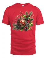 Elegant Christmas Ornament Holly Pinecone Festive Art Tee - red t-shirt on white background